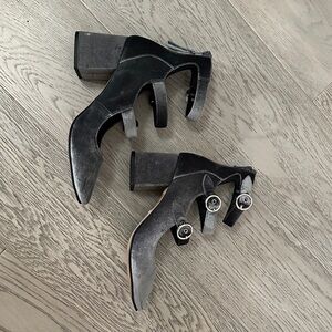 Topshop Grey/Silver Velvet Chunky Heel Shoes